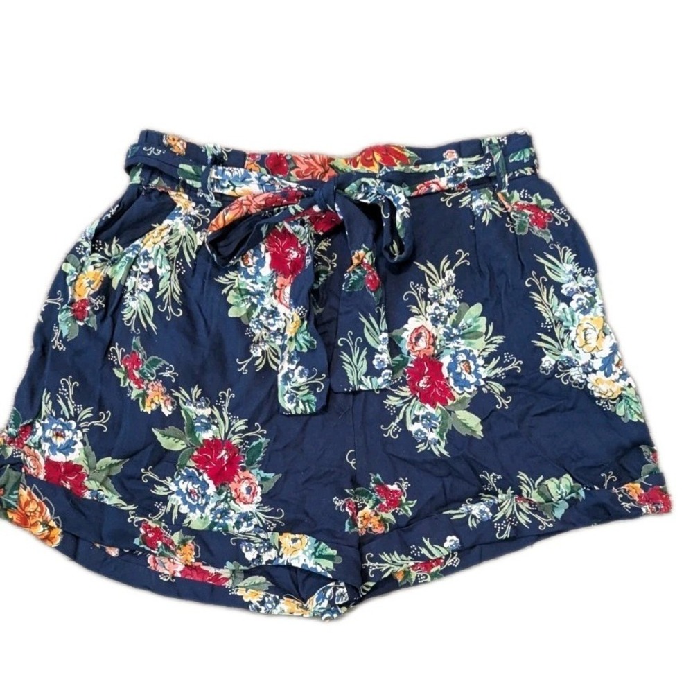 NWT Angie M Shorts High Wasted Soft Floral Pockets Elastic Waist Tie 2' Inseam‎